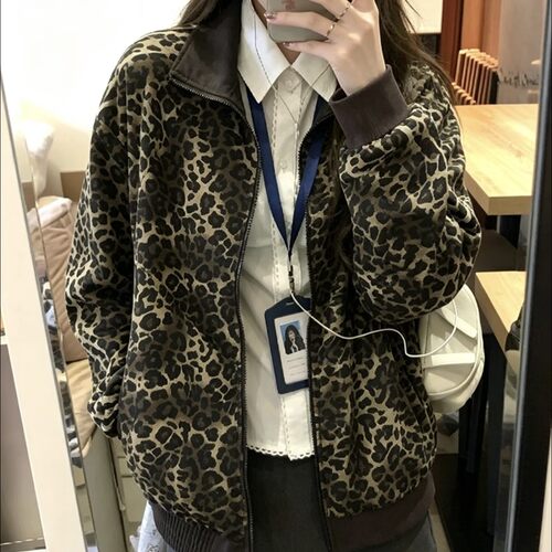 美式复古豹纹夹克外套女秋季2026新款韩系运动户外短款立领棒球服