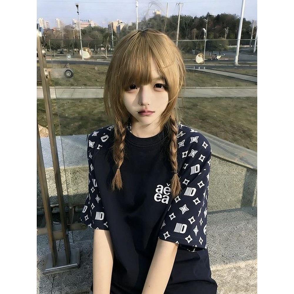 美式字母刺绣宽松短袖T恤女夏季图片