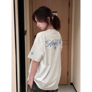 宽松慵懒风设计感小众纯棉上衣 女t恤夏季 美式 复古北极星刺绣短袖