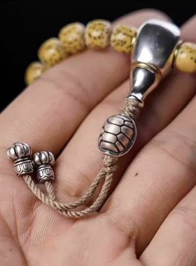 925银富甲天下龟壳背云文玩三通弟子珠菩提手串diy配饰配件全套藏