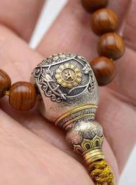 银藏式文玩妙吉祥三通大尺寸佛头配饰菩萨佛珠金刚百香籽配件手串