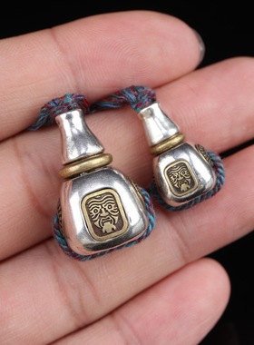 925银藏式扎基拉姆文玩三通手工雕刻嵌铜佛头百搭diy手串配饰配件