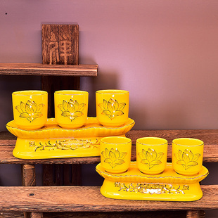 贡酒财神杯酒杯 佛堂莲花杯招财三供杯 佛法僧供杯佛堂仙堂净水杯