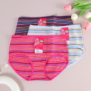 中老年三角宽松全棉裤 纯棉条纹内裤 短裤 中高腰妈妈款 女加肥加大码