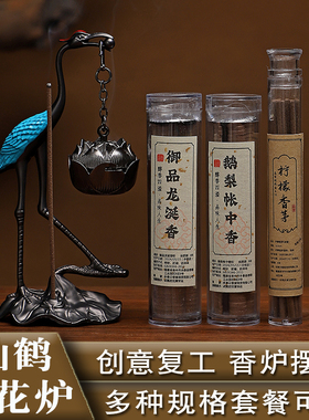 仙鹤莲花香炉合金创意复古摆件无粘粉祥云鹅梨帐中香龙涎柠檬香茅