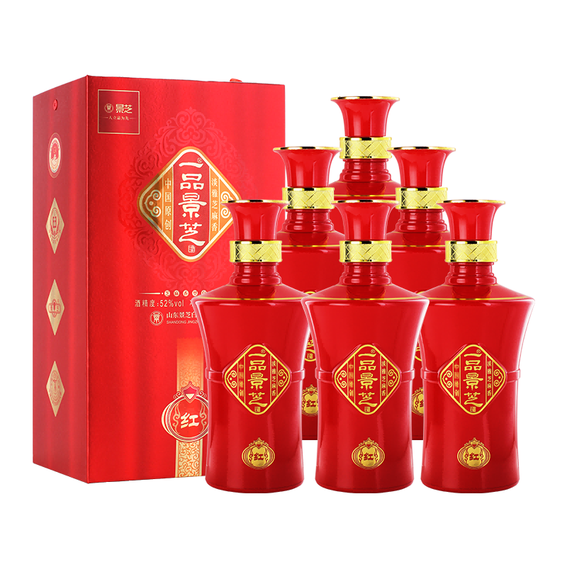 一品景芝红52度500ml芝麻香纯粮高度白酒整箱6瓶装婚宴