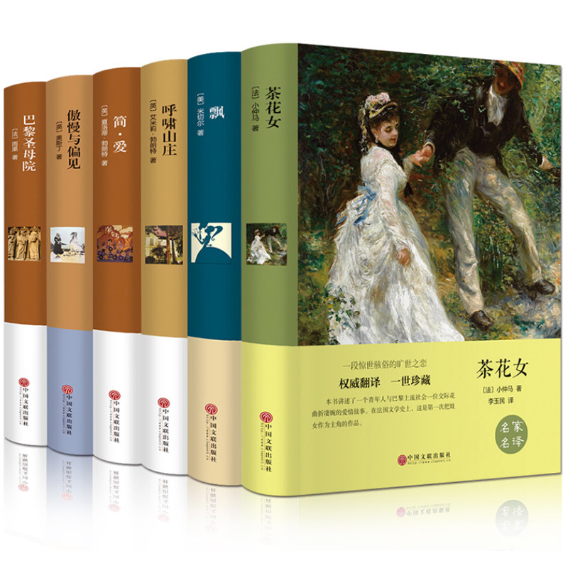 正版书籍 世界六大名著套装茶花女/飘 /呼啸山庄 /简爱 /巴黎圣母院/傲慢与偏见 精装全译本中文版全集经典外国文学小说图书