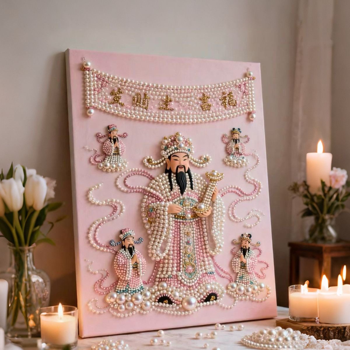 珍珠画2026新款财神DIY手工装饰画中式传统风格招财挂画手工制作,家居饰品,DIY/数字油画,淘宝优惠券,粉丝福利购,淘宝优惠卷