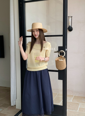 SARA-法式气质不规则领边设计针织衫wm368