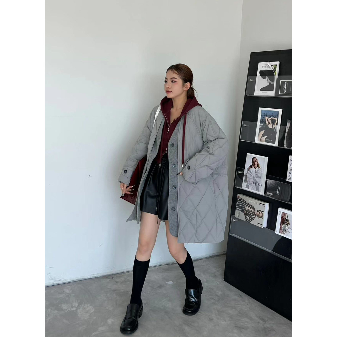 莉莉家领时尚单排扣百搭保暖羽绒服外套（含90%白鸭绒）80532