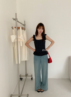 复古甜美花边拼接吊带翻领蝴蝶结背心短款 韩版 0015 新款 SARA夏季