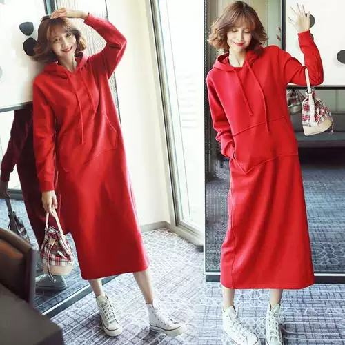 Толстовка с капюшоном, тонкое осеннее длинное платье для отдыха, 2020, в корейском стиле, оверсайз, длина макси, свободный прямой крой