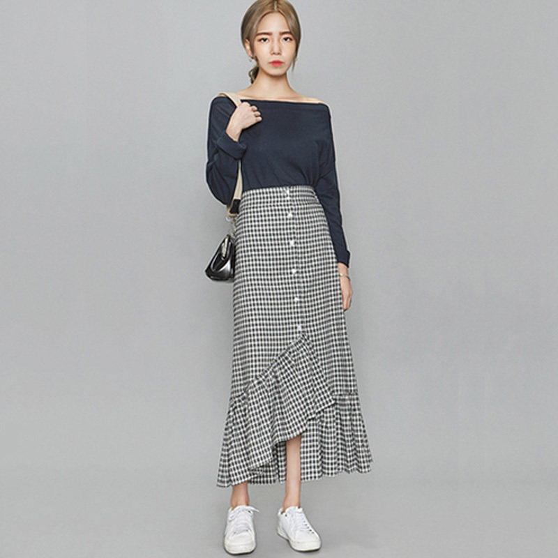 Spring and summer new pattern Korean Edition classic lattice Fishtail skirt pure cotton Paige Irregular Show thin Mid length version skirtin the Women's clothing/Boutique , Skirts  category - from Buy2taobao.com to provide professional Taobao agent buy service