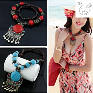 波西米亚民族风长款夸张复古铃铛项链毛衣链女锁骨海边沙滩配饰品