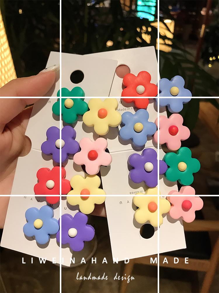 韩国泫雅风软陶花朵一字夹发夹彩色可爱简约少女甜美头发饰鸭嘴夹