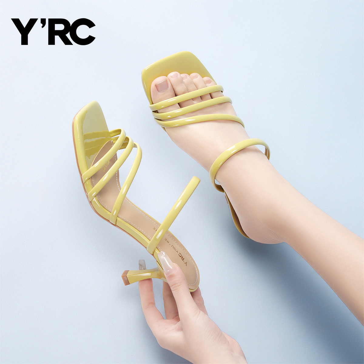 YRC高跟凉拖女细跟2025夏季新款方头法式细带外穿百搭气质单鞋