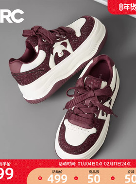 YRC红色厚底板鞋秋冬新款旅游鞋增高舒适水钻熊猫轻便休闲鞋