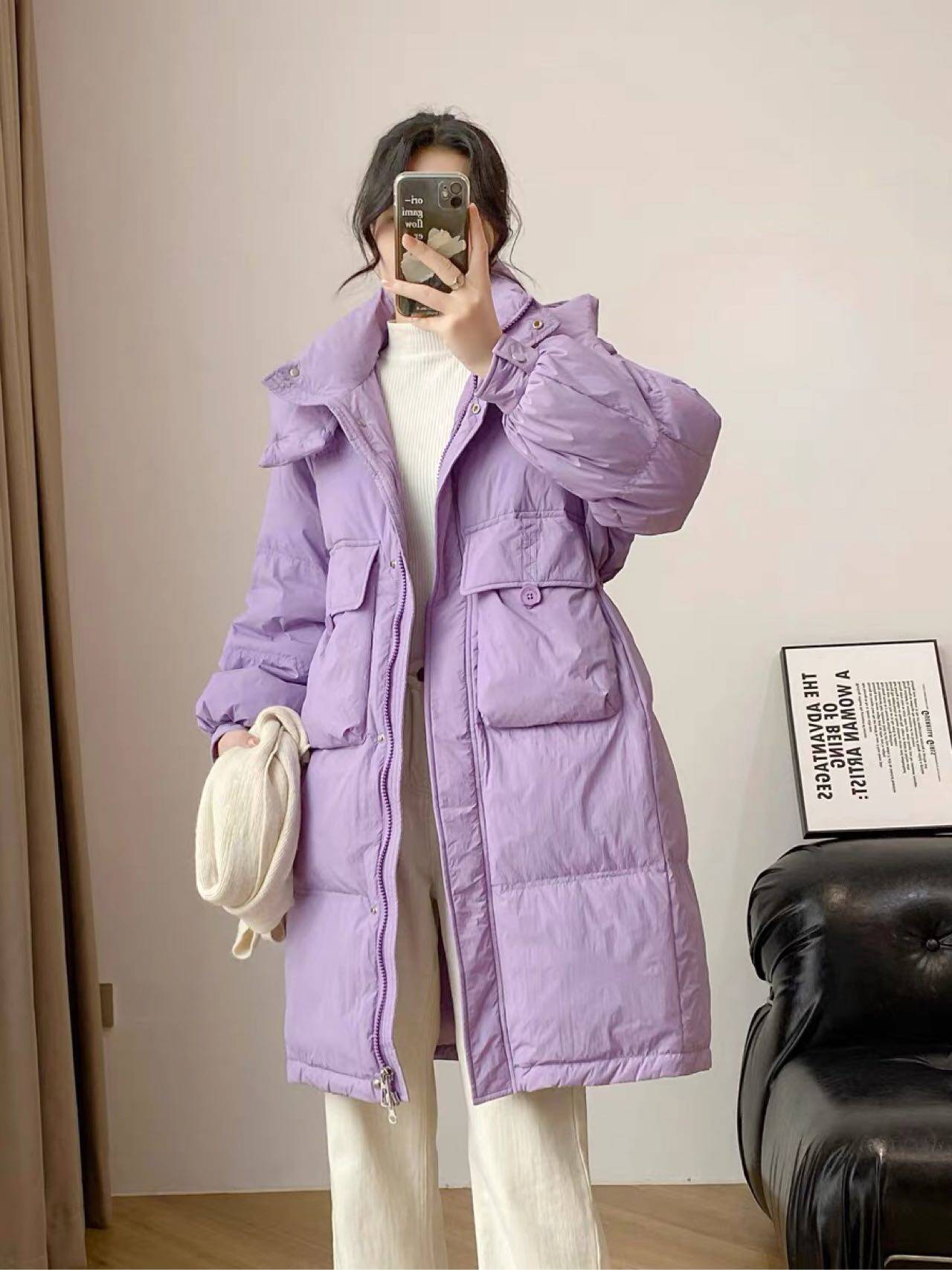 羽绒服修身中长款女装冬季长款白羽绒服