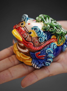 交趾陶招财三足金蟾伴手礼品国潮蟾蜍办公桌家居客厅陶瓷装饰