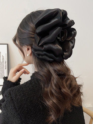 高级感黑色大号蓬松发夹女