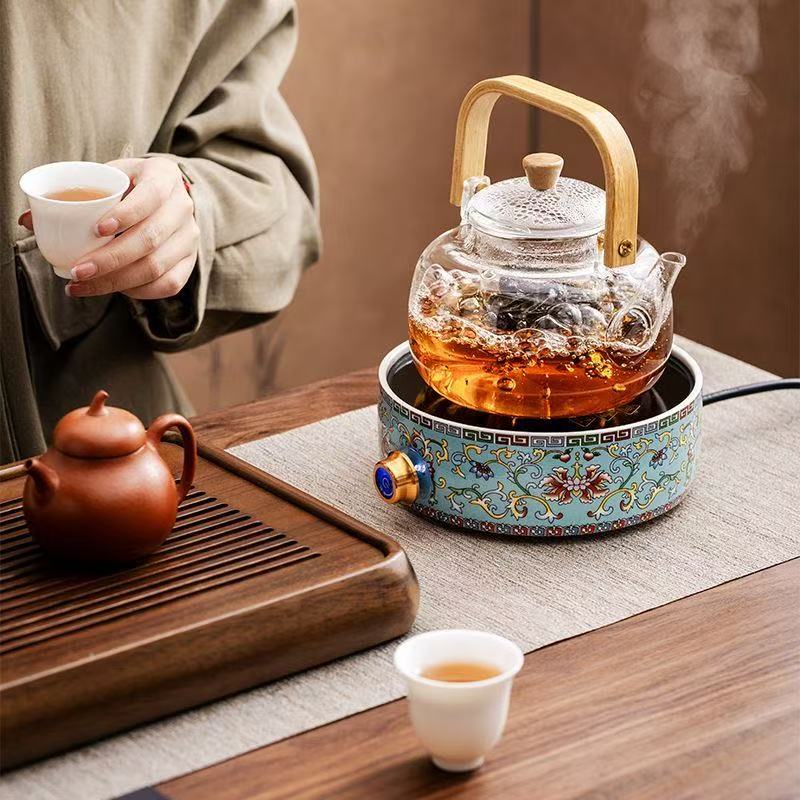 珐瑯彩陶瓷黑晶炉煮茶器小型泡茶炉围炉茶壶养生壶烧水壶套装泡泡
