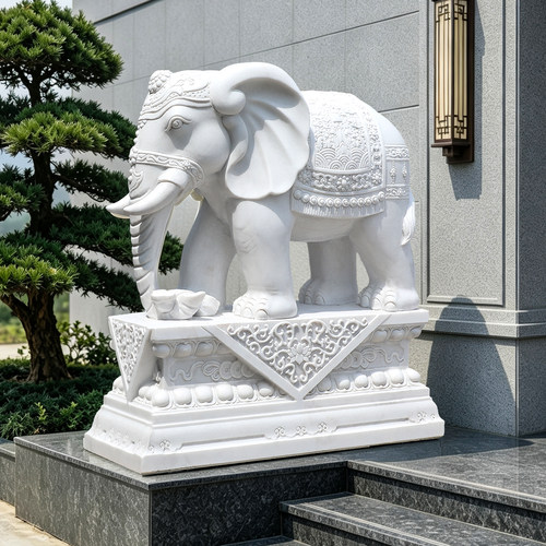 石雕大象汉白玉一对石象别墅风水镇宅户外庭院石头小象门口摆件