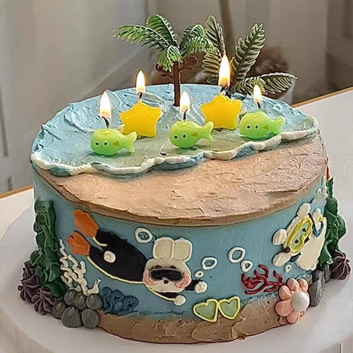 卡通小鱼星星生日蛋糕蜡烛ins海洋主题儿童节日派对烘焙插件