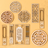 新中式 古风书法扇子折扇木质屏风国潮风吉祥如意烘焙蛋糕插牌插件