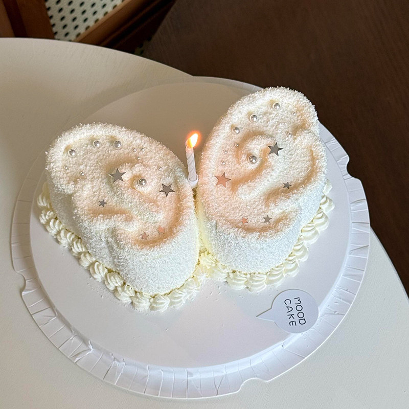 ins风蝴蝶蛋糕造型模具 银色星星小蜡烛生日蛋糕百搭烘焙装饰摆件