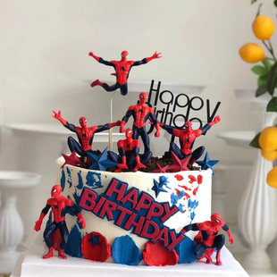 蜘蛛侠蛋糕装 超人英雄蜘蛛侠男生男孩生日蛋糕摆件蜘蛛网插件 饰