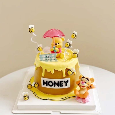 小熊维尼春日密语樱花蛋糕周边儿童动漫主题插件生日甜品台装扮