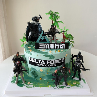 三角洲行动蛋糕装饰男生男神生日游戏人物军事特种兵武器装备插件