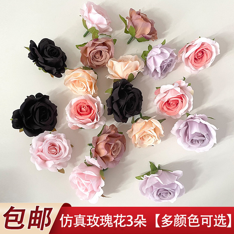 新款仿真玫瑰花头蛋糕装饰 绢布假花diy手工配件婚庆圣诞烘焙装扮