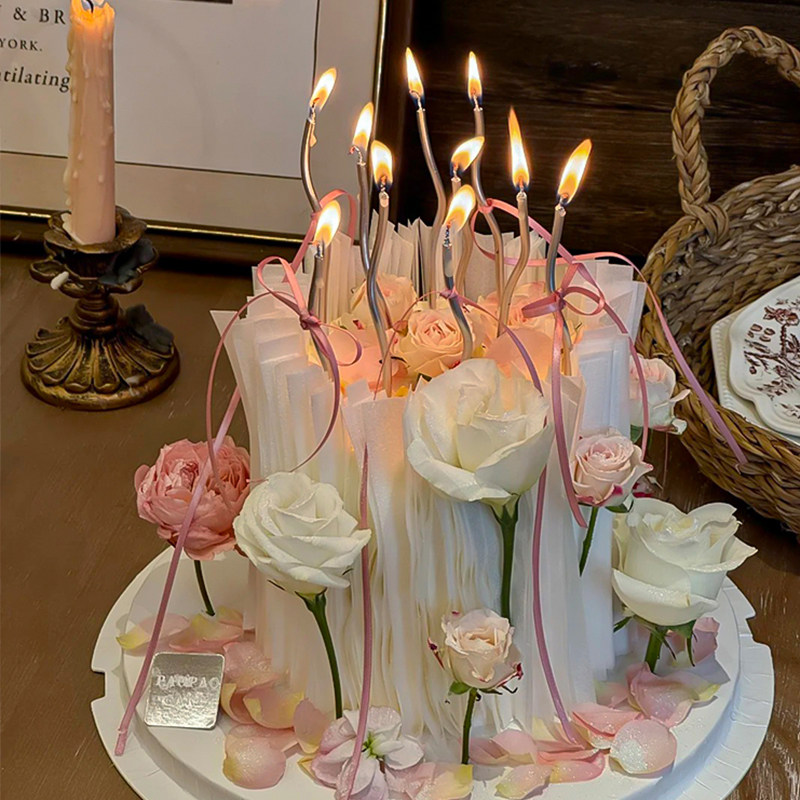 浪漫小仙女生日鲜花蛋糕装饰绝美玫瑰花DIY蝴蝶结丝带威化纸围边