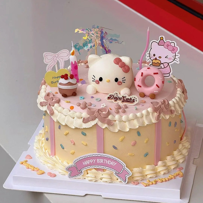 网红可爱软胶KT猫蛋糕装饰ins甜甜圈纪念日生日甜品台烘焙插件