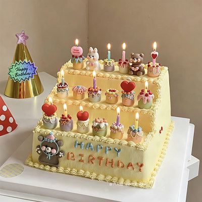 网红软胶小熊小兔小蛋糕装饰摆件 儿童男孩女孩生日蜡烛烘焙插件