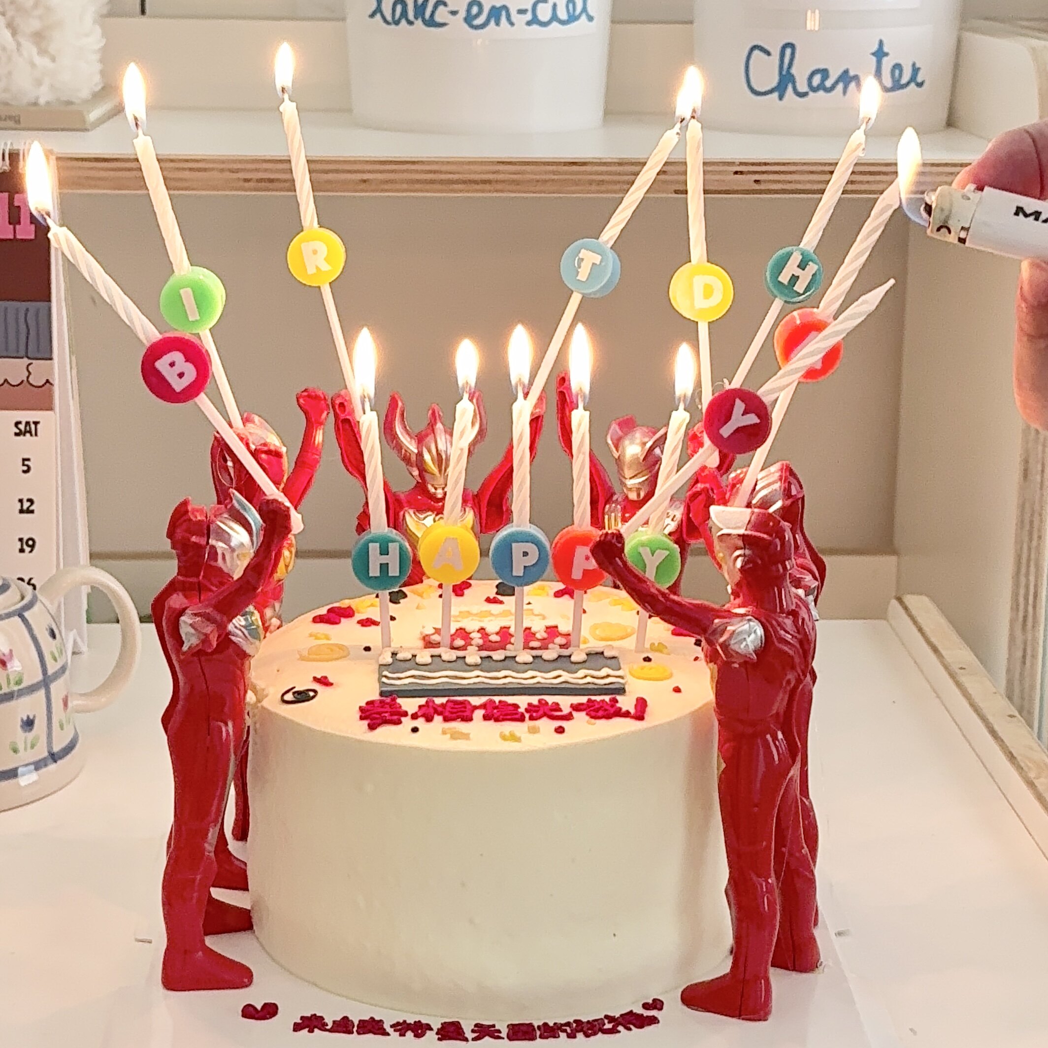 超人男孩生日蛋糕字母蜡烛装饰摆件变形超人相信光旋转蜡烛插件