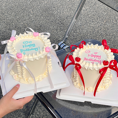 网红樱桃蜡烛蛋糕装饰芭蕾风唯美丝带蝴蝶结女神生日节日派对装扮