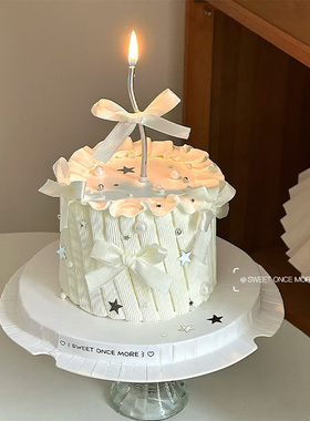 小红书同款小清新星星蛋糕装饰简约款白色蝴蝶结仙女生日烘焙插件