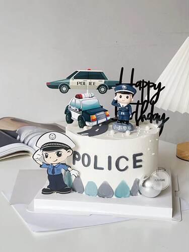 小小警察警车制服生日蛋糕装饰