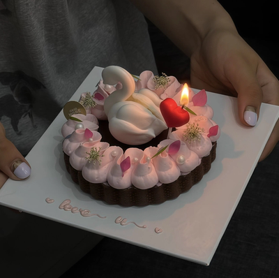 网红ins七夕情人节软胶立体白天鹅蛋糕装饰摆件爱心蜡烛甜品插件
