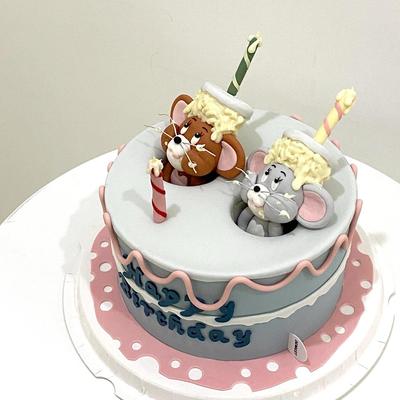 网红杰瑞主题奶酪老鼠和猫蛋糕装饰 Q版大头猫鼠生日蛋糕摆件插件
