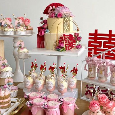 粉色婚礼订婚情人节甜品台装饰蛋糕插件布丁杯封口纸推推乐贴纸