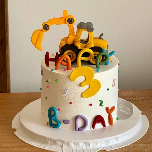 卡通挖掘机生日蛋糕装饰摆件儿童工程车主题蛋糕hb字母插件