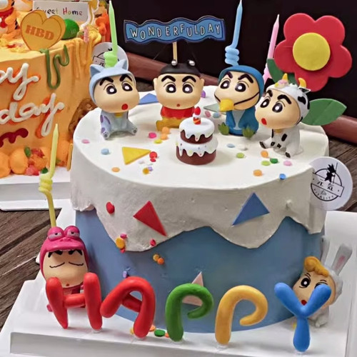 网红烘焙蛋糕装饰品摆件搞怪蜡笔小新卡通儿童生日甜品台插件配件