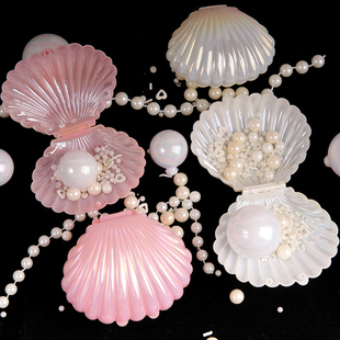 唯美白色珍珠贝壳蛋糕装饰 海洋主题珠光贝壳女生生日蛋糕摆件