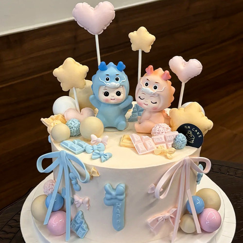 网红同款男女龙宝宝生日蛋糕装饰摆件气球爱心五角星插件烘焙模具