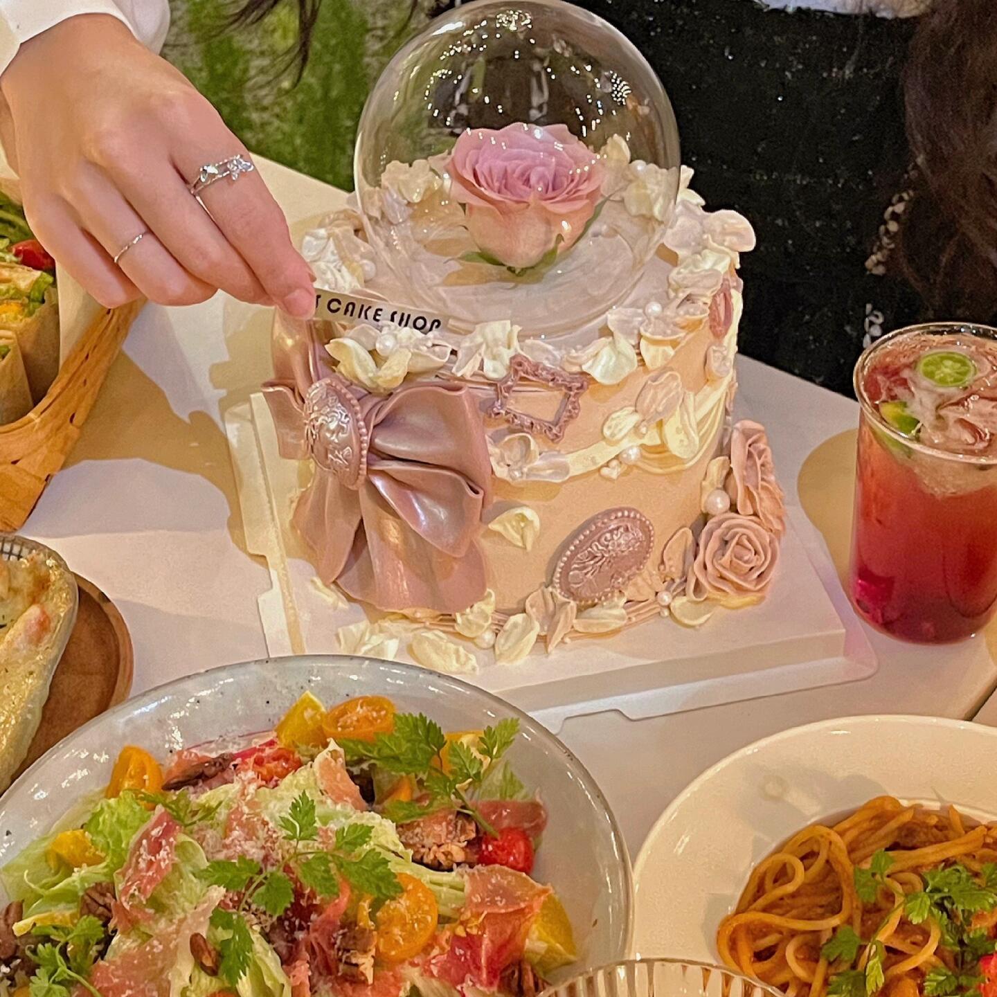 网红小仙女生日蛋糕装饰 透明玻璃罩玫瑰花女生许愿生日蛋糕装扮