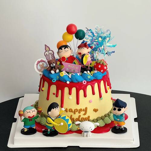 网红蜡笔小新生日蛋糕装饰摆件公仔卡通可爱带帽小新烘焙装扮配件