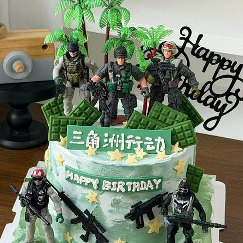三角洲主题蛋糕装饰特种兵坦克火箭炮导弹机枪男孩生日蛋糕插件